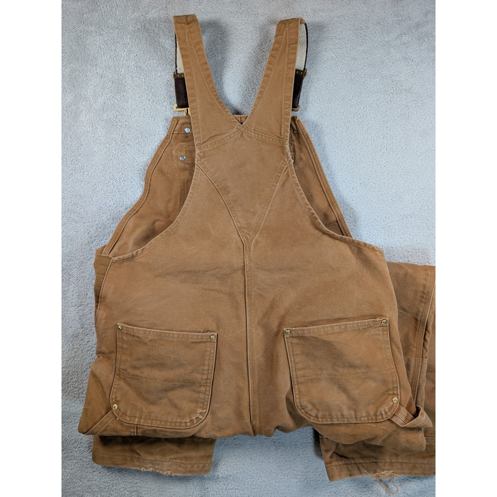 Carhartt Mens Duck Bib Overalls Brown R01 BRN Double Knee Work Pants 36x34 - Picture 4 of 7
